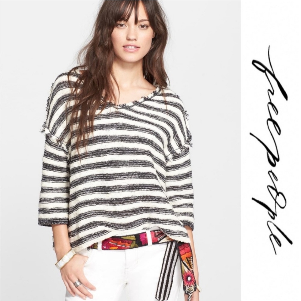 FREE PEOPLE Spells Trouble Striped Fringe Top